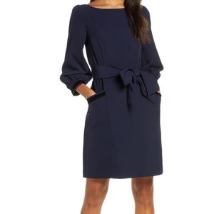 1901 Navy Velvet Trim Belted Dress - Sz 14